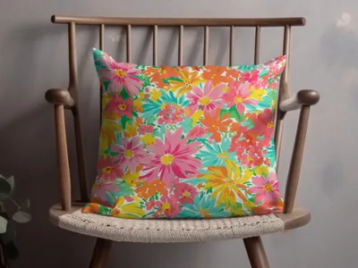 Vibrant Multicolor Floral Design Decorative Pillow