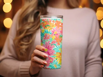 Colorful Floral Pattern Insulated Travel Tumbler