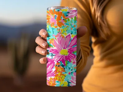 Bright Floral Pattern Insulated Tumbler Cup for Travel