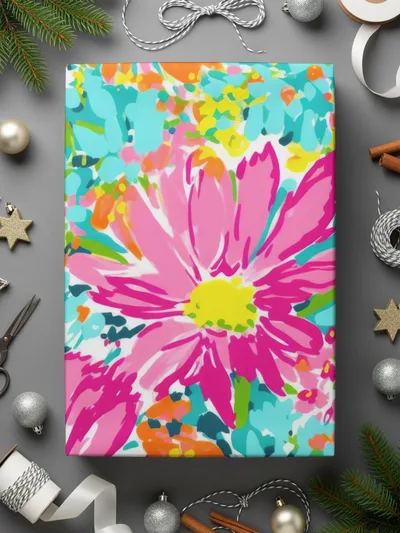 Vibrant Floral Artwork Wrapped and Ready for Gift Giving