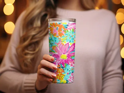 Bright Colorful Floral Pattern Insulated Tumbler Product