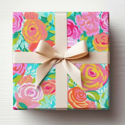 Floral Patterned Gift Wrap with Decorative Bow Product