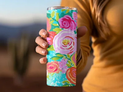 Colorful Floral Design Tumbler for Hot or Cold Drinks