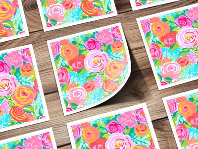 Bright Colorful Floral Pattern Art Print Design