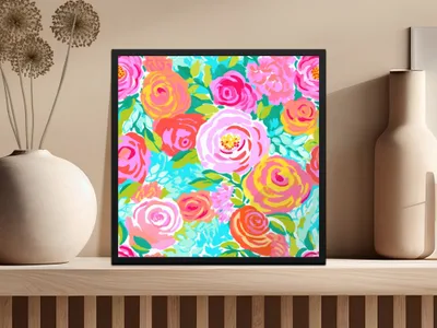 Colorful Floral Print Artwork Vibrant Wall Décor Painting