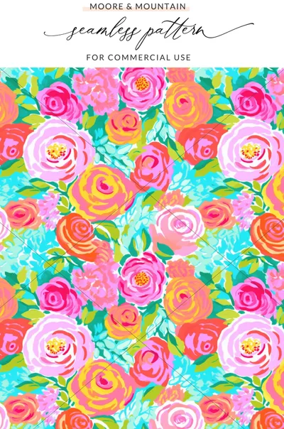 Vibrant Floral Seamless Pattern for Commercial Use