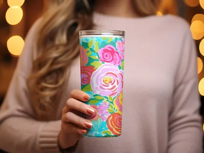 Vibrant Floral Design Stainless Steel Travel Tumbler