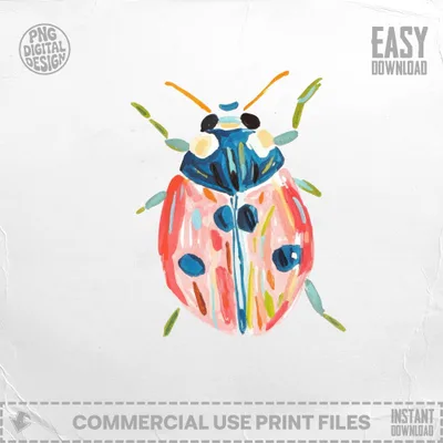 Watercolor ladybug illustration with "EASY DOWNLOAD" text.
