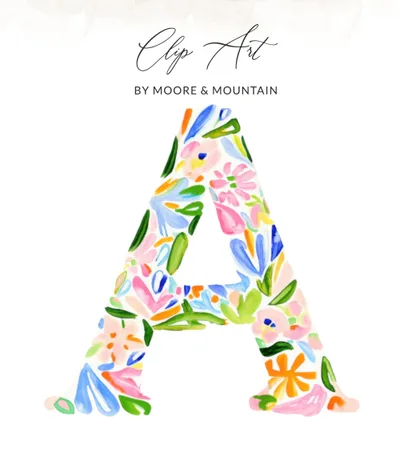 Preppy Letter A Floral Clip Art PNG SVG, Watercolor Alphabet Initial Monogram, Vibrant Digital Download Graphic