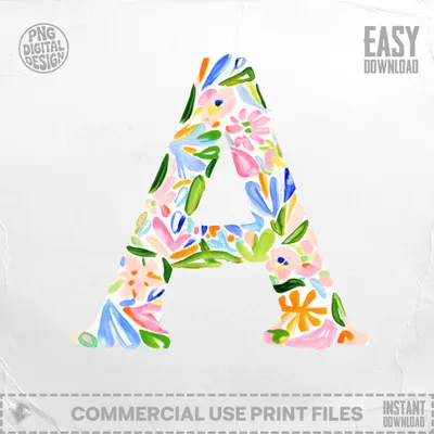Watercolor letter A with floral pattern and "Easy Download" text.