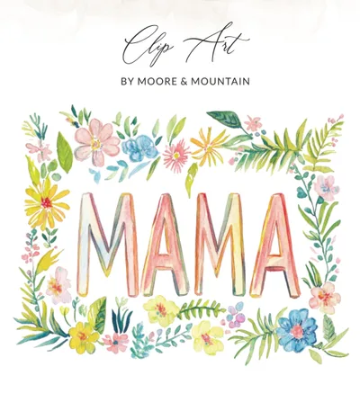 Preppy MAMA SVG PNG Digital, Watercolor Painterly Floral Clipart, Gouache Style Illustration, Vibrant Artsy Girly Graphic, Trendy Pastel