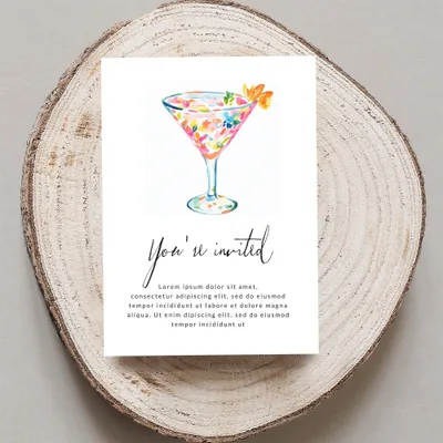 Invitation with watercolor cocktail and placeholder text