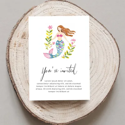 Invitation with a mermaid illustration and placeholder text.