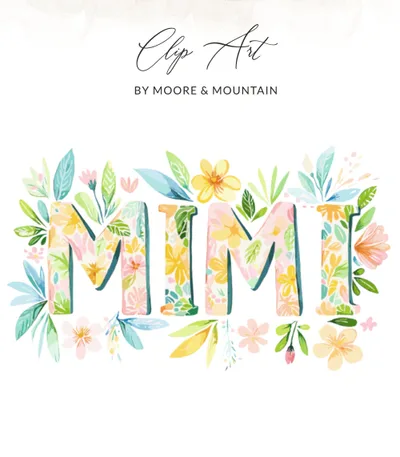Preppy Mimi Floral Watercolor SVG Digital File, Grandparent Gift, Mother's Day, Grandma Birthday PNG Download
