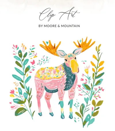 Preppy Moose PNG SVG, Tropical Illustration, Colorful Girly Graphic, Whimsical Artwork, Trendy Sticker Design, Cricut Cut File, Sublimation