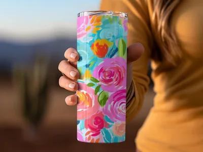 Colorful Floral Patterned Travel Mug Tumbler Cup