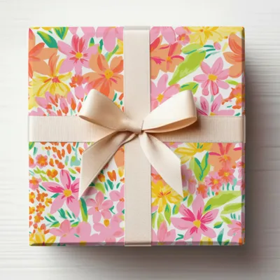 Vibrant Floral Gift Box with Elegant Ribbon Decor