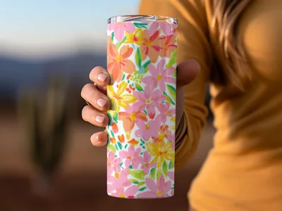 Bright Colorful Floral Patterned Tumbler with Lid