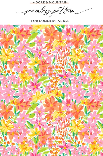 Vibrant Floral Seamless Pattern for Commercial Use