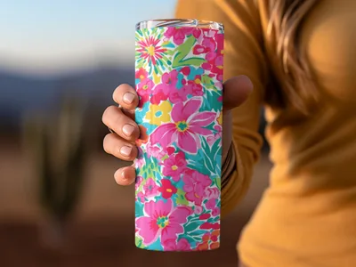 Vibrant Floral Pattern Insulated Tumbler Cup