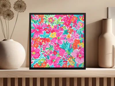 Vibrant and Colorful Floral Design Framed Art Print