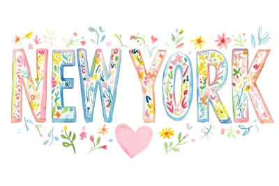 Preppy New York Digital PNG SVG, Watercolor Floral Painterly Art, Gouache Style Illustration, Pastel Aesthetic Clipart, Vibrant Girly SVG