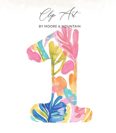 Preppy Number One PNG SVG Clip Art, Digital Watercolor First Birthday Number 1 Design Element, Modern Tropical Party Decor Download