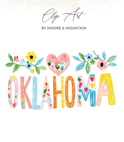 Preppy Oklahoma PNG SVG Digital Clipart, Painterly Pastel Gouache Style Illustration, Vibrant Watercolor Artsy Girly Graphic, Trendy Y2K SVG