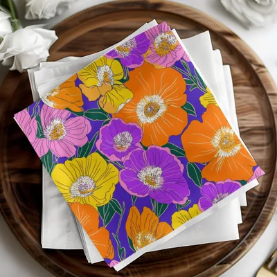 Preppy Orange 60s floral pattern, Digital Paper, Groovy Floral Background, Seamless Retro Flowers, Scrapbook Paper, Fabric Design - Moore and Mountain
