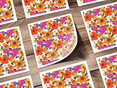 Preppy Orange Pink Floral Seamless Pattern, 60's Floral Pattern, Digital Background, Repeat Pattern, Trendy Flower Design, Digital Paper, Fabric - Moore and Mountain