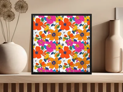 Preppy Orange Pink Floral Seamless Pattern, 60's Floral Pattern, Digital Background, Repeat Pattern, Trendy Flower Design, Digital Paper, Fabric - Moore and Mountain