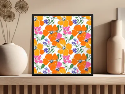 Preppy Orange Pink Floral Seamless Pattern, 90s Floral Pattern, Digital Background, Flower Repeat Pattern, Textile Design, Printable Art - Moore and Mountain