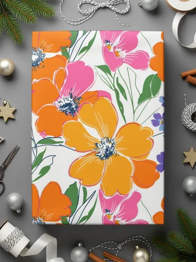 Preppy Orange Pink Floral Seamless Pattern, 90s Floral Pattern, Digital Background, Flower Repeat Pattern, Textile Design, Printable Art - Moore and Mountain