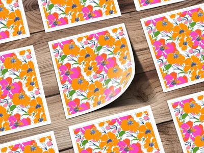 Preppy Orange Pink Floral Seamless Pattern, Digital Background, 90s Floral Pattern, Vibrant Flowers Digital Paper, Fabric Print, Digital Product - Moore and Mountain