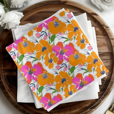 Preppy Orange Pink Floral Seamless Pattern, Digital Background, 90s Floral Pattern, Vibrant Flowers Digital Paper, Fabric Print, Digital Product - Moore and Mountain