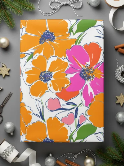 Preppy Orange Pink Floral Seamless Pattern, Digital Background, 90s Floral Pattern, Vibrant Flowers Digital Paper, Fabric Print, Digital Product - Moore and Mountain