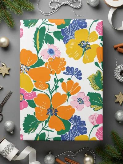 Preppy Orange Pink Yellow Floral Seamless Pattern, 60's Floral Pattern, Digital Background, Colorful Flower Print, Digital Paper - Moore and Mountain