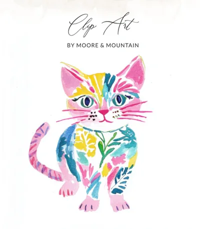 Preppy Painterly Cat SVG, Hand Painted Kitty PNG Clipart, Gouache Style Illustration, Watercolor Preppy Graphic, Vibrant Pastel Artwork SVG