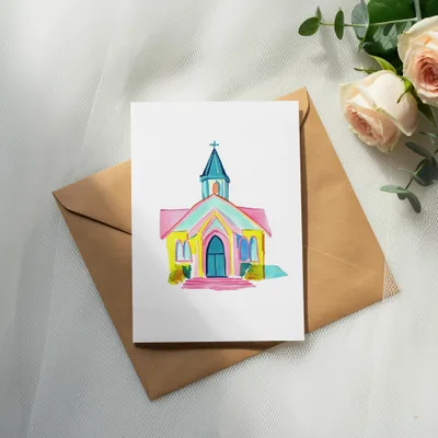 Preppy Painterly Church SVG, Hand Painted PNG Clipart, Gouache Style Illustration, Watercolor Preppy Graphic, Pastel Artwork, Vibrant SVG