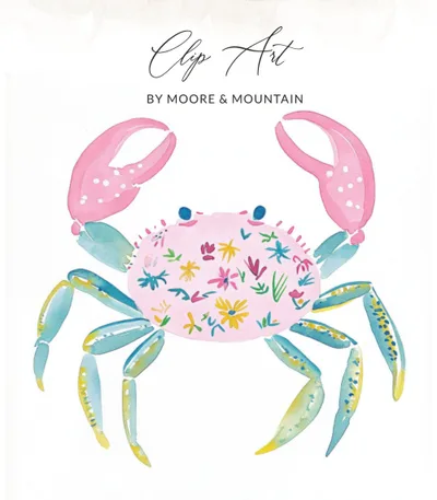 Preppy Painterly Crab SVG, Hand Painted Floral PNG Clipart Digital, Gouache Style Illustration, Whimsical Bright Crab Artwork, Trendy Pastel