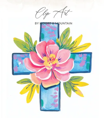 Preppy Painterly Cross SVG, Hand Painted Floral PNG Clipart, Gouache Style Illustration, Vibrant Pastel Artsy Graphic, Trendy Boutique