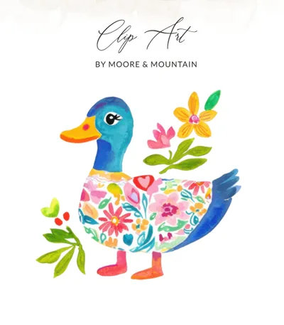 Preppy Painterly Duck SVG, Gouache Floral Duck Clipart, Whimsical Watercolor PNG, Trendy Painterly Pastel Artwork, Artsy Girly Digital