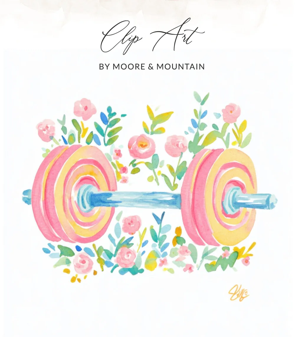 Preppy Painterly Dumbbell SVG, Hand Painted Floral Gym PNG Clipart, Watercolor Fitness Graphic, Artsy Girly Workout Illustration, Dreamy SVG