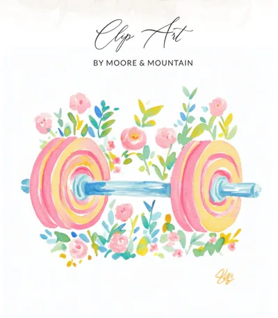 Preppy Painterly Dumbbell SVG, Hand Painted Floral Gym PNG Clipart, Watercolor Fitness Graphic, Artsy Girly Workout Illustration, Dreamy SVG