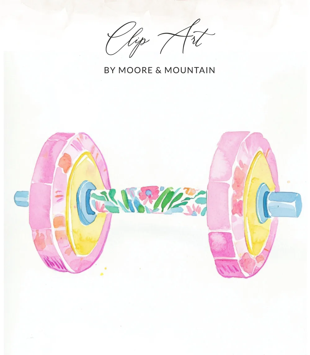 Preppy Painterly Dumbbell SVG, Hand Painted Floral Gym PNG Clipart, Watercolor Fitness Graphic, Vibrant Pastel Workout Art, Digital Download