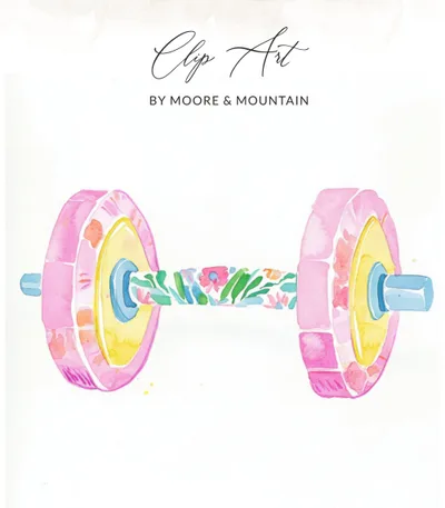 Preppy Painterly Dumbbell SVG, Hand Painted Floral Gym PNG Clipart, Watercolor Fitness Graphic, Vibrant Pastel Workout Art, Digital Download
