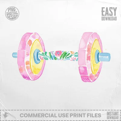 Preppy Painterly Dumbbell SVG, Hand Painted Floral Gym PNG Clipart, Watercolor Fitness Graphic, Vibrant Pastel Workout Art, Digital Download