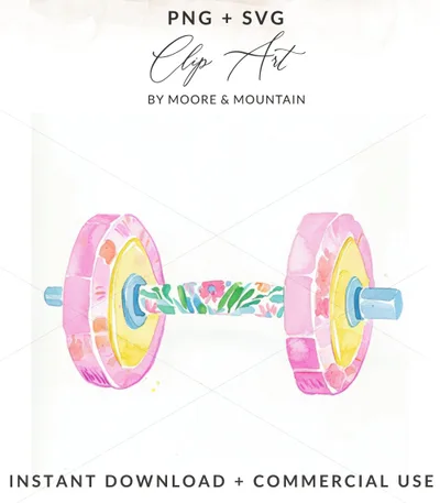 Preppy Painterly Dumbbell SVG, Hand Painted Floral Gym PNG Clipart, Watercolor Fitness Graphic, Vibrant Pastel Workout Art, Digital Download