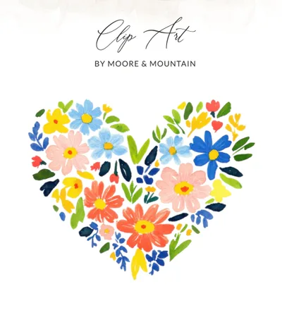 Preppy Painterly Flower Heart PNG SVG, Gouache Style Illustration, Watercolor Aesthetic Clipart, Vibrant Pastel Artwork Digital