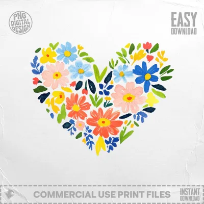 Heart shape filled with colorful, hand-painted flowers and leaves.
